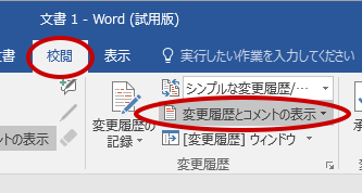 「変更履歴とコメントの表示」