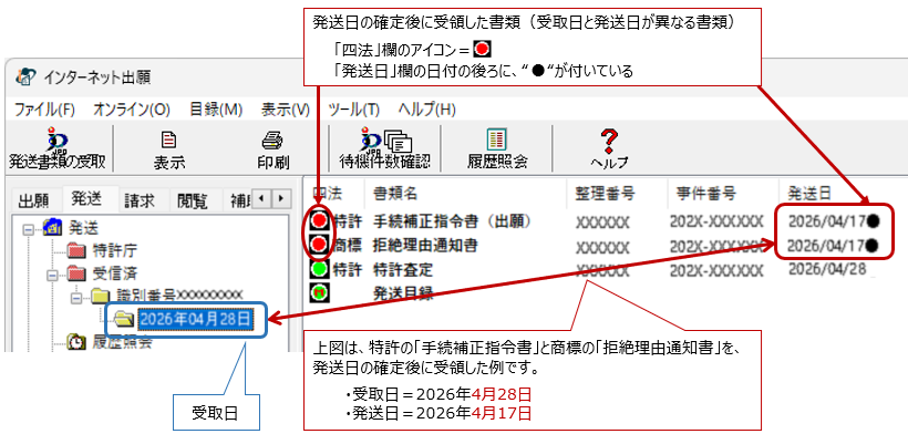 発送日が異なる書類が混在する日付フォルダ